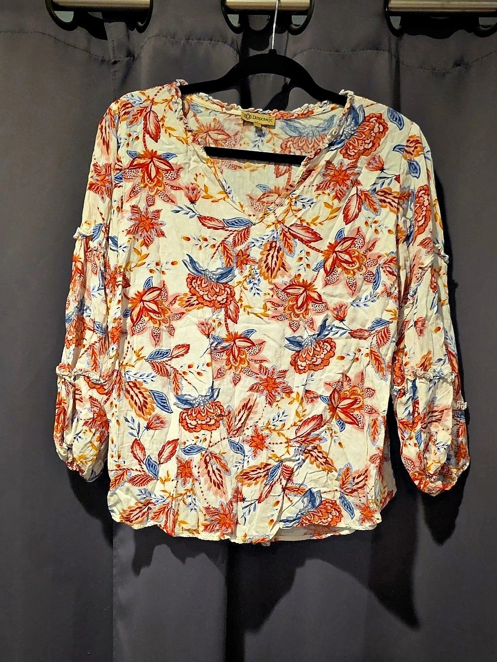 Democracy Floral Blouse in Cream & Orange Size XL